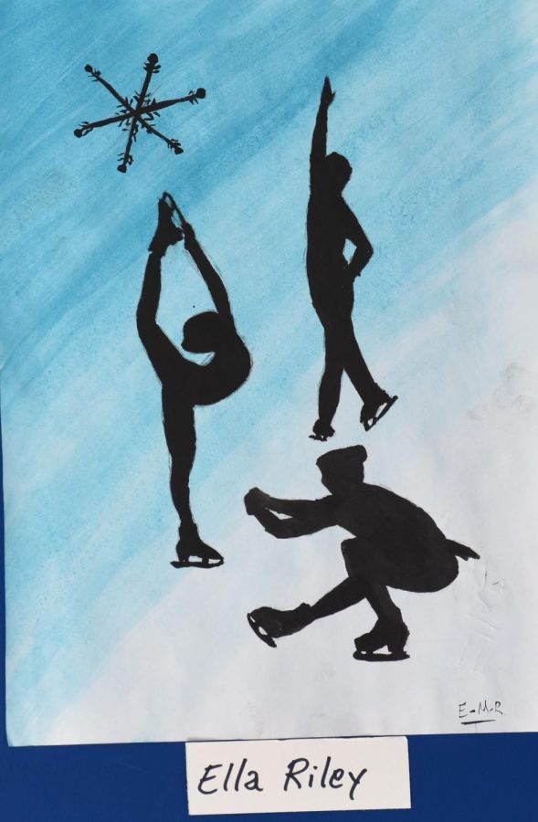 Silhouette of Several Figure Skaters Mid-Spin
