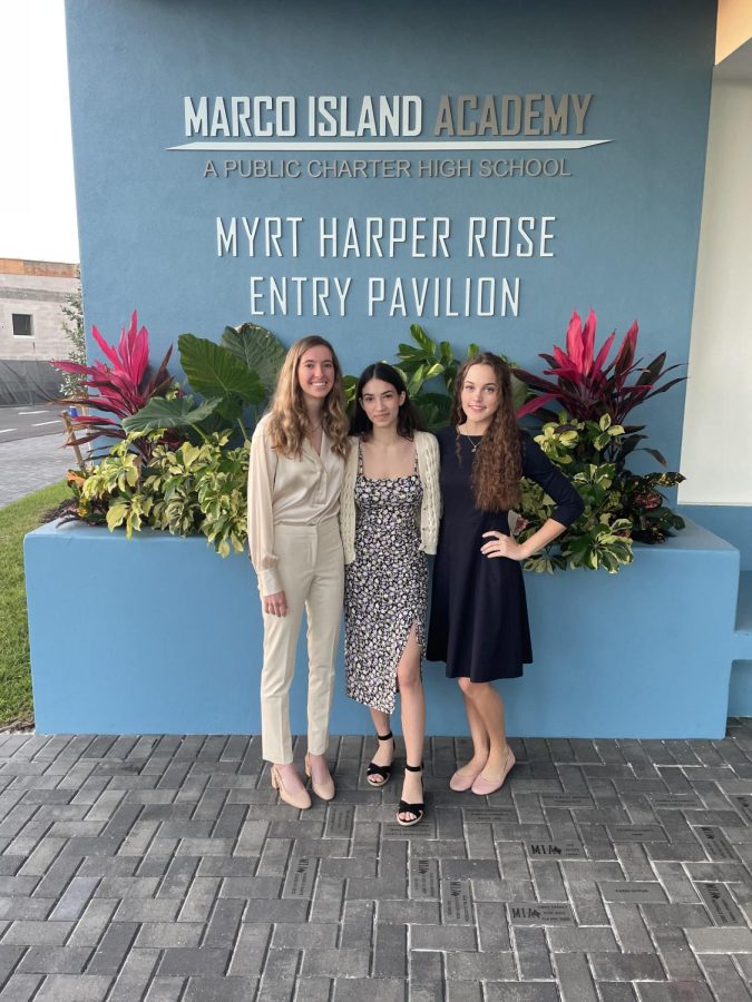 Kathryn Barry, Isabella Portu, and Haylen Irvan on their way to the Laws of Life competition. 