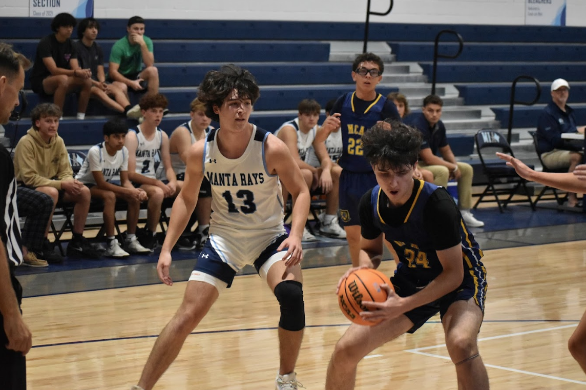 Veleon Nazarko dribbling the ball during heated matchup