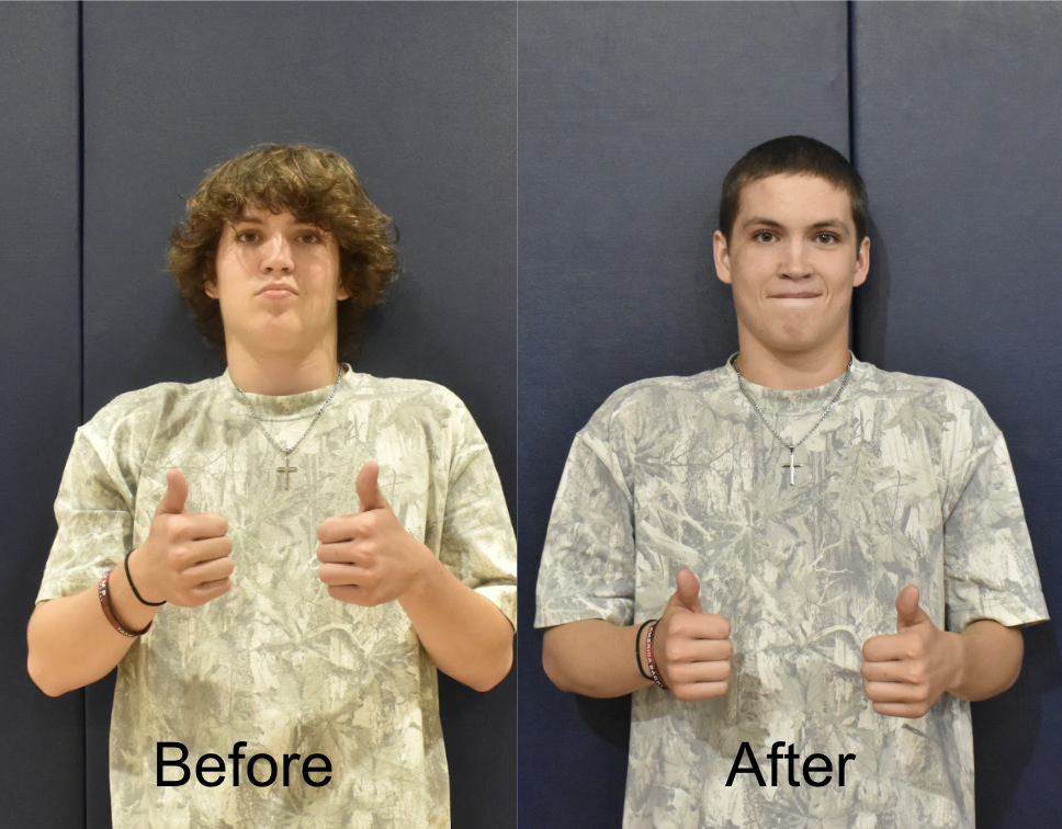 Gavin Wall before and after he shaved his head for the St. Baldrick's Foundation.