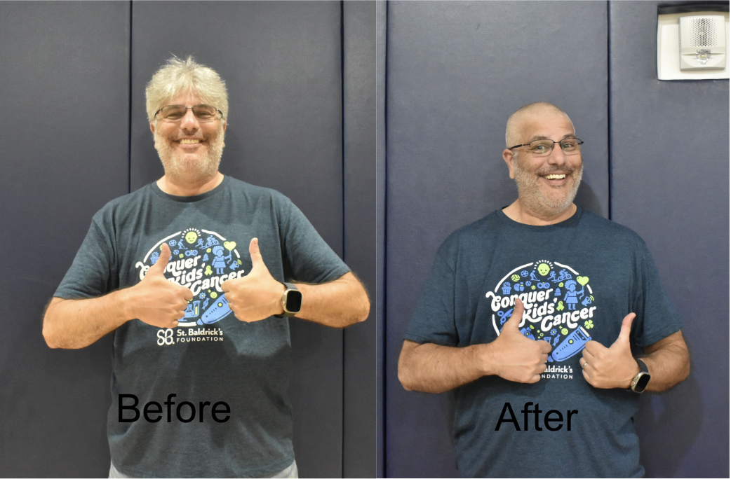 Mr. Scalia before and after he shaved his head for the St. Baldrick's Foundation.