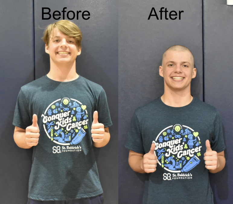 Jonathan Juels before and after he shaved his head for the St. Baldrick's Foundation.