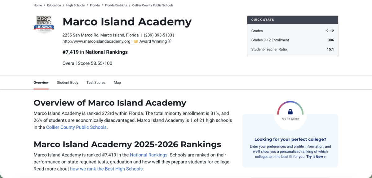 A screenshot of MIA's 2025-2026 ranking on the U.S. News