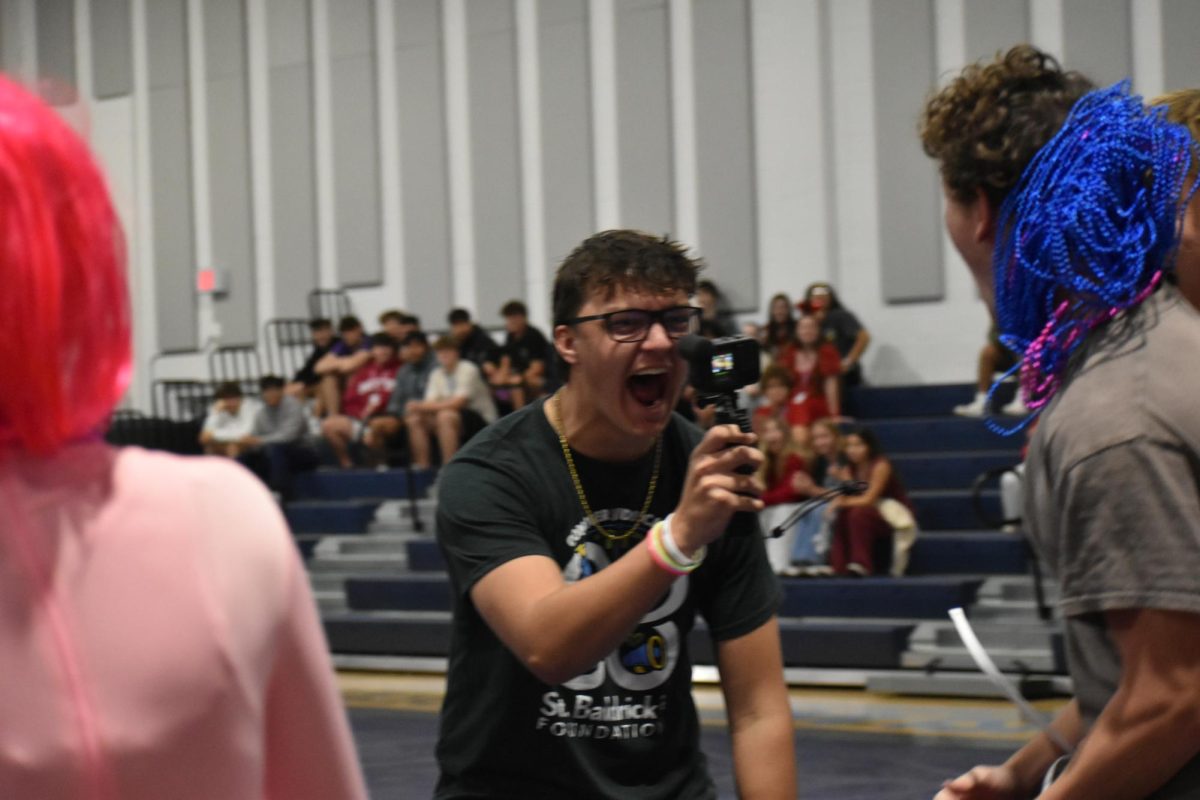 Senior Jorden Rodden elated during the exciting school pep rally.