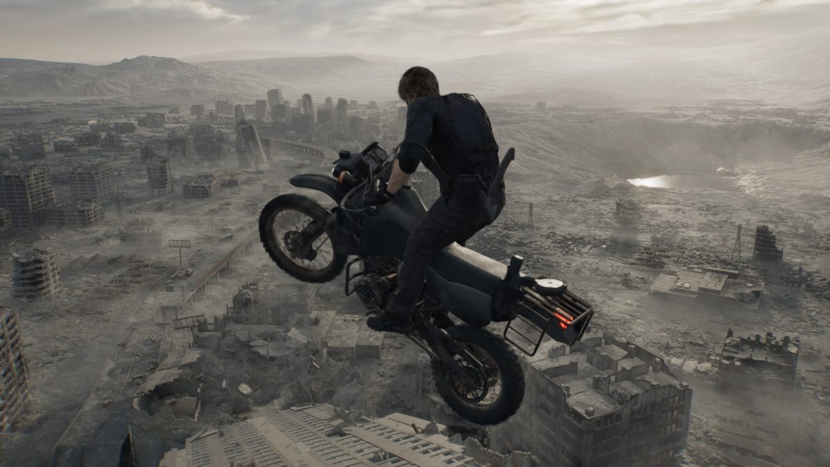 A character on a motorcycle over the city. Taken by Jesus Nunez. 