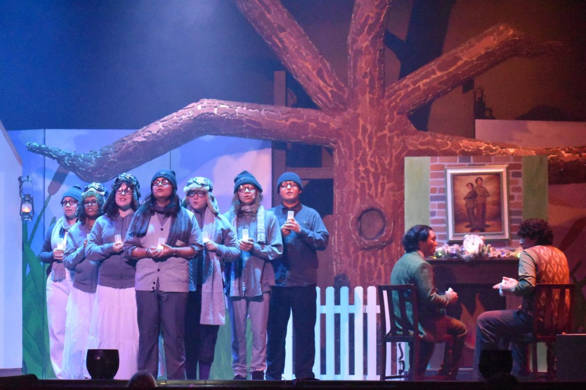 A peaceful Christmas Eve with Frog and Toad. Left to right: Mara Schmolling, Amaya Smith, Madisyn Steiner, Luke Tirrel, Colin Hinton, Lukas Beal, Ian Lofty, Samuel Zocco, and Joaquin Perez.